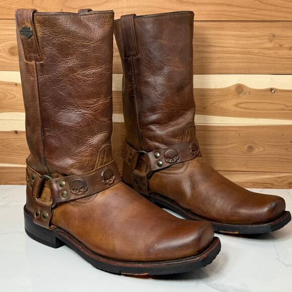 Harley-Davidson Leather Boots Rory 11-Inch Brown Skull D93146 Men's Size 10.5 - Picture 6 of 16